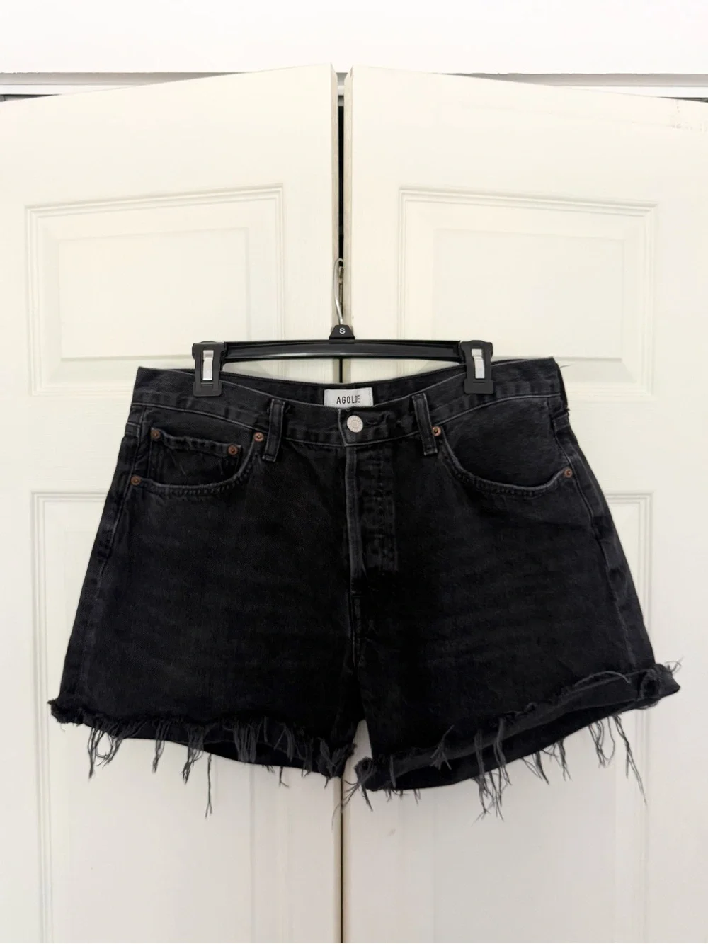 AGOLDE Los Angeles Parker Long with Cuff in Lucid Black Denim Shorts Size 30